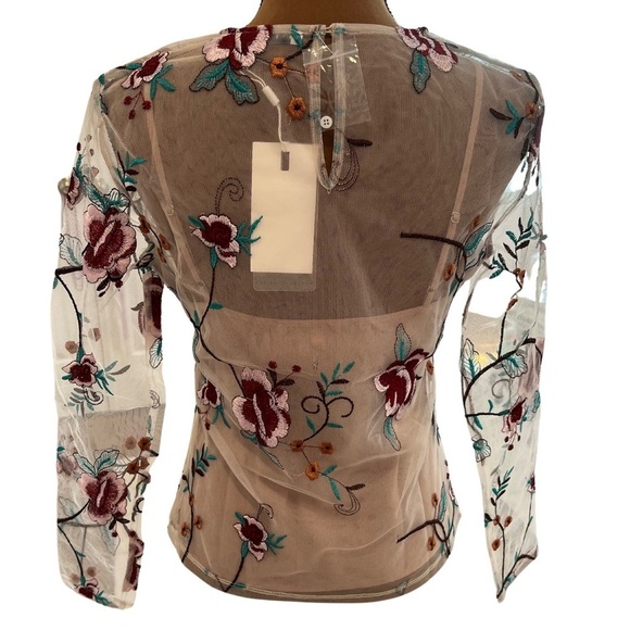 Endless Rose Embroidered Sheer Floral Long Sleeve Blouse & Nude Camisole Set NWT - Picture 2 of 10